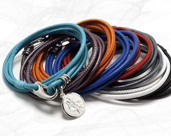 St Christopher Nappa Leather Bracelet - Personalised Sterling Silver Pendant - Safe Travels bracelet, Going away Gift, Travellers Bracelet