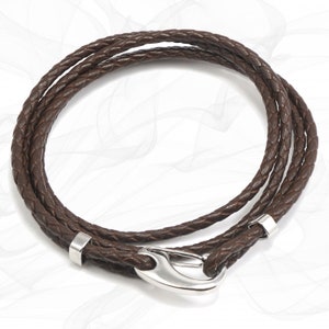 Brown Bolo Leather Wrap Bracelet - for Men, Women, Girls or Boys - Braided Leather Bracelet - Various sizes - by Roxcs - Gift Pouch - TN006