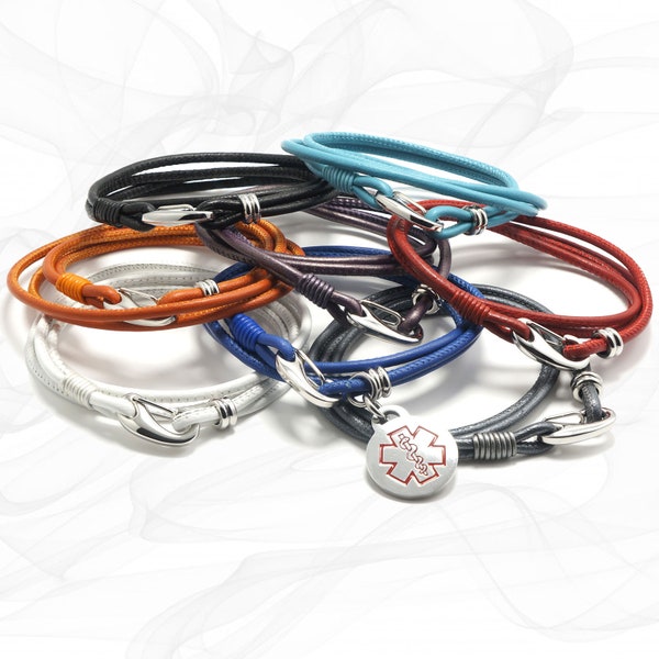 Medical Alert ID Bracelet - Stitched Napa Leather - Medical ID Leather Bracelet for Girls in 12 Colours - Any Engraving - By ROXCS