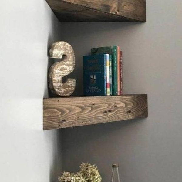 Corner shelves rustic.  Handmade solid wood floating triangle corner shelve. Triangle corner shelves. Easy installation. Remodeling.