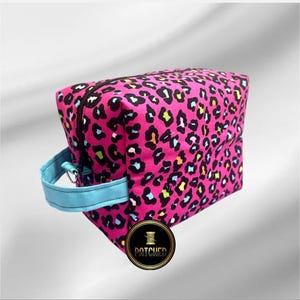 Colorful Cheetah Boxy Bag: Cotton Makeup, Toiletry, or Travel Bag
