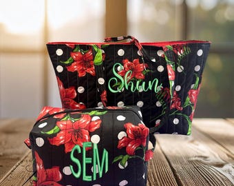 Quilted Luxe Floral Travel Set | Carry-All Tote | Everyday Carrier | Personalized Tote