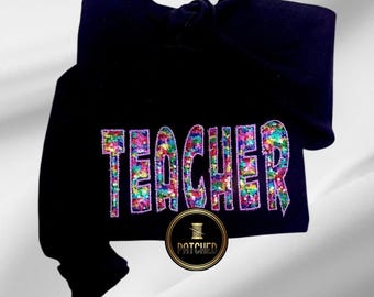 Custom Teacher Sweatshirt | Rainbow Sequin Appliqué | Personalized Embroidered Sweatshirt