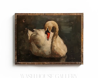 White Swan Printable Dark Academia Wall Art Print Cottagecore Swan Art Dark Cottagecore Wall Art Antique Swan Print Vintage Art