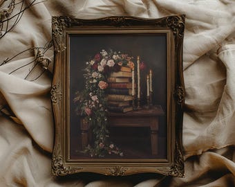Dark Academia Floral Books Giclee Art Print