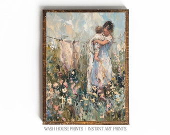Cottagecore Wall Art for Laundry Room Wall Art Cottagecore Motherhood Painting Mothers Day Gift Art Print Mommy and Me Painting Farmhouse