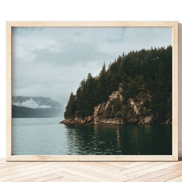 Alaska photography, Resurrection Bay print, digital download of Kenai Fjords, Travel landscape wall art, film look, Seward Harbor, mountains