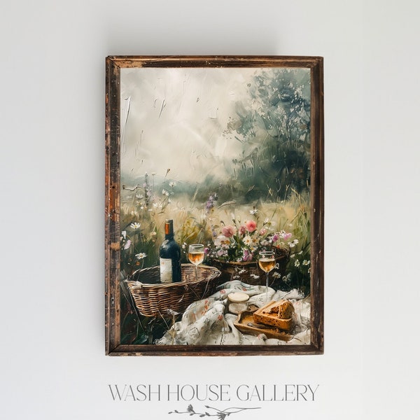 Romantic Picnic Print | Cottagecore Wall Art | Kitchen Decor | Kitchen Wall Art | Kitchen Printable | Shabby Chic Decor | Maximalist Decor