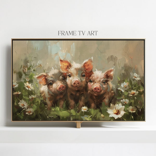 The Three Little Pigs Samsung Frame TV Art | Farm Animal Frame TV art | Baby Animal TV Art | Pig Tv Art | Farmhouse Painting for Tv | Cute