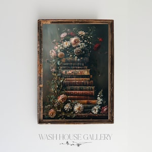 Dekoracje ścienne w stylu dark academica, dzieła sztuki z książek vintage, drukowane grafiki ścienne ze starych książek, wystrój cottagecore, nastrojowa sztuka ścienna, kwiatowa sztuka ścienna