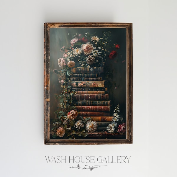 Dekoracje ścienne w stylu dark academica, dzieła sztuki z książek vintage, drukowane grafiki ścienne ze starych książek, wystrój cottagecore, nastrojowa sztuka ścienna, kwiatowa sztuka ścienna