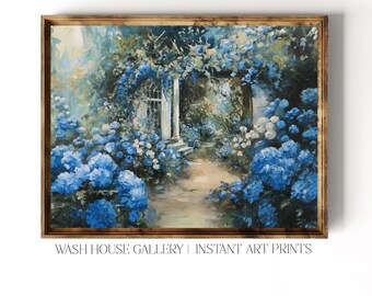 Hydrangea Print Blue and White Hydrangea Print Cottagecore Garden Wall Art Southern Living Wall Art Cottagecore Summer Hydrangea Art