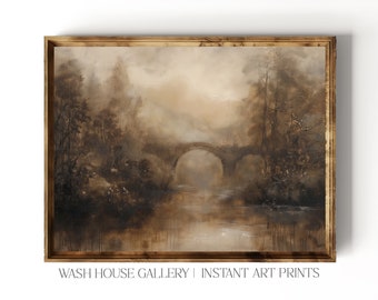 Arte de parede em tom marrom Arte de parede marrom temperamental para impressão Pintura a óleo Moody Bridge Impressão Arte de parede em estilo cottagecore escuro Pintura a óleo abstrata Ponte