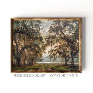 Arte de pared imprimible de robles vivos de Charleston, impresión imprimible de Savannah, Georgia, impresión de Avenue of Oaks, arte de pared sureño, arte de pared de roble vivo de Cottagecore