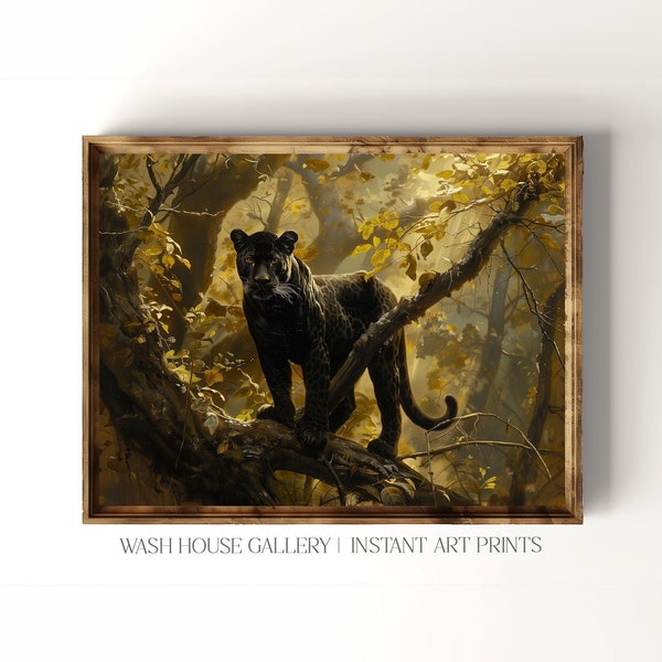 Black Panther Wall Art Jungle Printable Art Black Leopard Painting Print Instant Download Black Jaguar Art Print Jungle Cat Wall Art Jungle