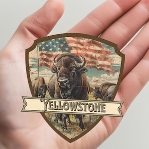Yellowstone National Park Sticker Yellowstone Sticker Wyoming Sticker Waterproof National Park Stickers Montana Sticker Idaho USA Flag Art