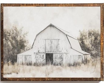 Farmhouse Wall Art Barn Printable Vintage Barn Print Farm Kitchen Art Farmhouse Dining Room Wall Decor Old Barn Print White Barn Art