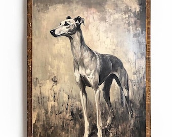 Arte de pared imprimible de galgo para decoración de perros, arte vintage de carreras de perros, regalo para dueños de galgos.