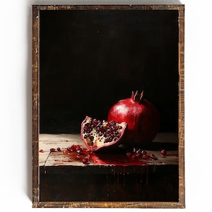 Pomegranate Printable Dark Academia Kitchen Wall Art Fruit Oil Painting Moody Wall Art for Kitchen Decor Moody Fruit Art Dark Pomegranate