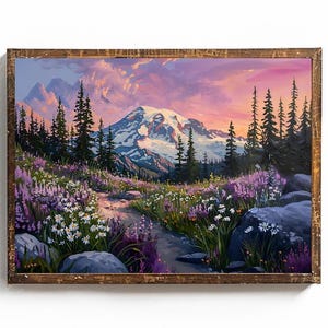 Art mural imprimable du mont Rainier du mont Rainier, décoration murale printanière, affiche du parc national du mont Rainier, impression de l'État de Washington, cadeau pour voyageur