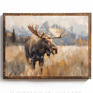 Elch-Druck Grand Teton National Park druckbare Wandkunst für Cabin Decor Rustikale Elchmalerei für Cabin Badezimmerwandkunst Wyoming druckbare Kunst