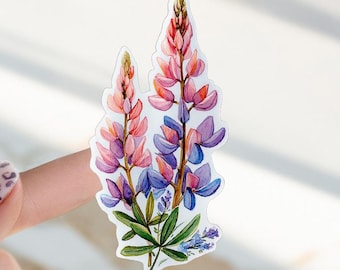 Wild Lupine Sticker Waterproof Flower Sticker Botanical Sticker Purple Lupine Art Wildflower Sticker Pink Lupine Flower Sticker Pink Floral