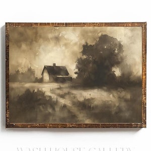 BROWN TONE WALL Art Moody Farmhouse Decor Vintage Farm Painting Printable Cottagecore Wall Art Dark Cottagecore Decor Moody Wall Art Brown