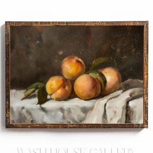 Cottagecore Fruit Printable Vintage Peach Wall Art Cottagecore Kitchen Wall Decor Vintage Fruit Oil Painting Print Farmhouse Kitchen Decor