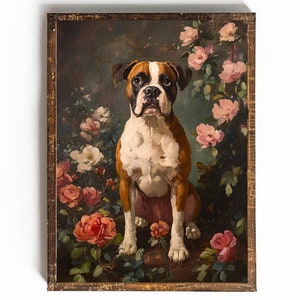 Boxer Printable Boxer Dog Wall Art for Boxer Owner Gift for Dog Mom Gift for Dog Dad Gift Floral Dog Art Vintage Dog Painting Cottagecore