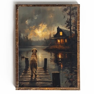 Labrador Retriever Printable Duck Hunting Wall Art Vintage Hunting Decor Gift for Dog Dad Gift for Hunter Cabin Wall Art Yellow Lab Print