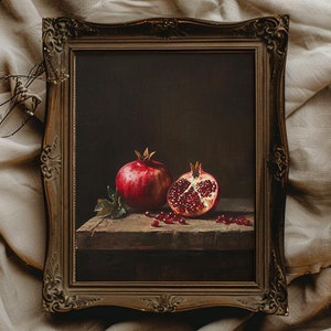 Granatowy nadruk Dark Academia Kitchen Decor Dark Cottagecore Kitchen Wall Art do kuchni Moody Kitchen Art Dark Fruit Oil Painting Fruit