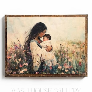 母性アート 印刷可能 母性絵画プリント 新米ママへのギフト ベビーシャワーのデコレーション コテージコア 保育園 ランドリールーム用ウォールアート