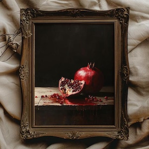 Pomegranate Printable Dark Academia Kitchen Wall Art Fruit Oil Painting Moody Wall Art for Kitchen Decor Moody Fruit Art Dark Pomegranate