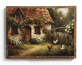 COTTAGE WALL ART Kip boerderij afdrukbare muur kunst Cottagecore haan kunst cadeau voor kip boer cadeau voor kip mama vintage cottage decor