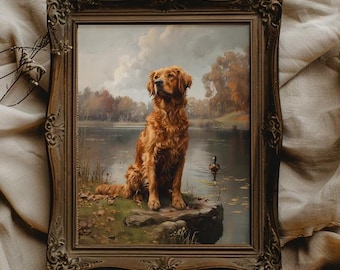 Golden Retriever Printable Golden Retriever Print of Field Golden Retriever Art Gift for Dog Dad Gift for Dog Mom Gift for Duck Hunter Art