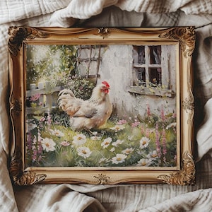 COTTAGECORE CHICKEN PRINT Farmhouse Wall Art for Kitchen Country Farm Decor Chicken Farm Print Buff Orpington Rooster Printable Art Farm Art