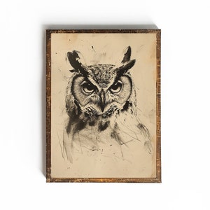 Vintage Owl Print Owl Sketch Printable Dark Cottagecore Owl Print Owl Wall Art Cottagecore Animal Print Vintage Animal Sketch Minimalist Owl