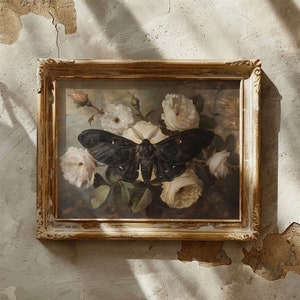 Moth Print Dark Cottagecore Wall Art Dark Botanical Prints Farmhouse ...