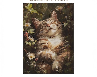 Tabby Cat Giclee Art Print, Cottagecore Wall Decor