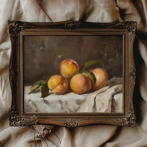 Cottagecore Fruit Printable Vintage Peach Wall Art Cottagecore Kitchen Wall Decor Vintage Fruit Oil Painting Print Farmhouse Kitchen Decor