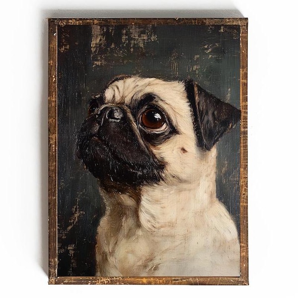Pug Printable Pug Wall Art Vintage Dog Art Custom Pet Art Gift for Dog Mom Gift for Dog Dad Gift for Pug Owner Vintage Dog Art Custom