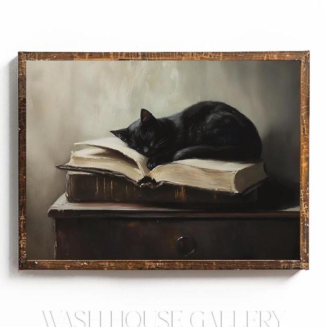 Black Cat Printable Dark Academia Wall Art for Reading Nook Decor ...