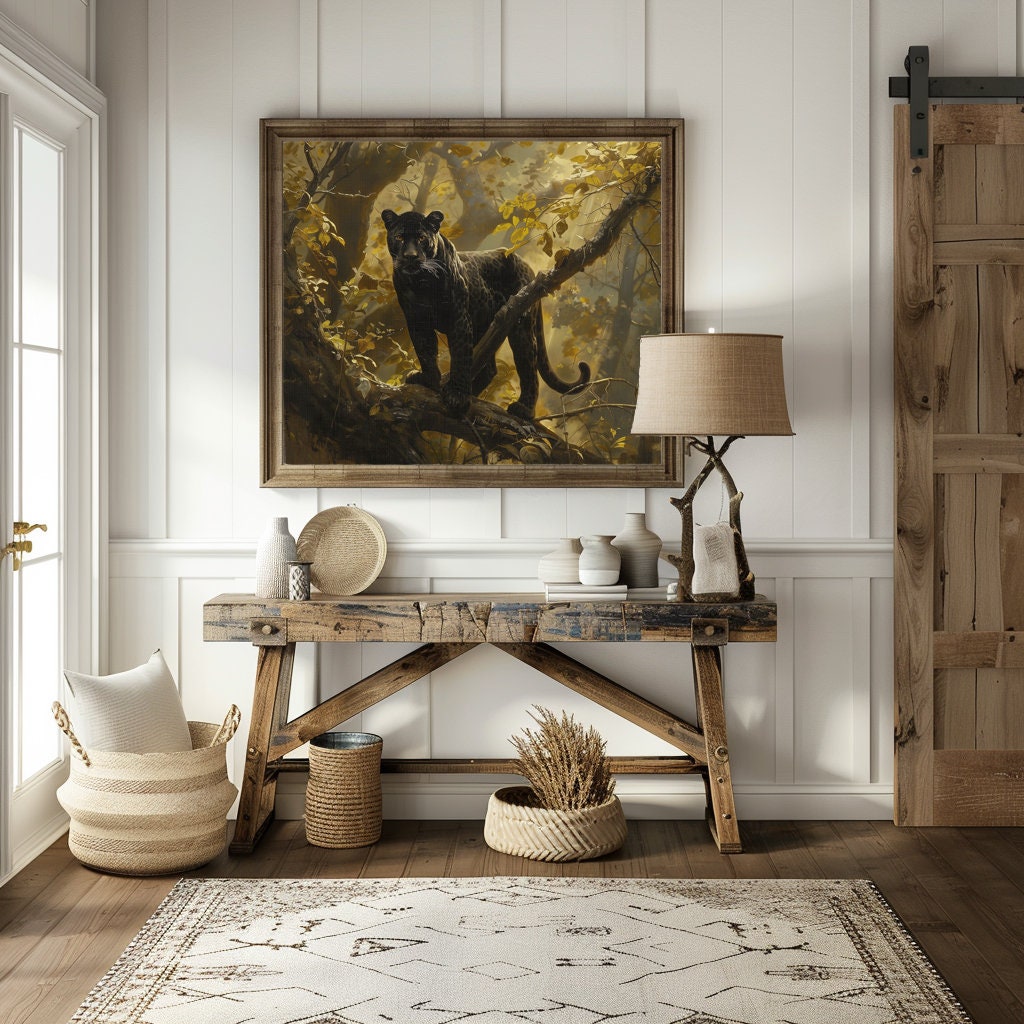 Black Panther Wall Art Jungle Printable Art Black Leopard Painting