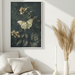 Luna Moth Print | Dark Cottagecore Wall Art | Dark Botanical Prints ...