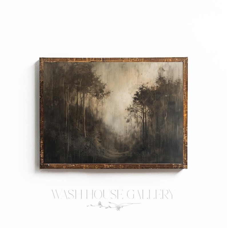 Dark oil painting printable. Vintage dark toned wall art. Vintage forest oil painting. Dark cottagecore wall art. Vintage oil painting print. Dark tone wall art. Brown tone wall art. Printable oil painting wall art. Wall art cottagecore. Spooky art