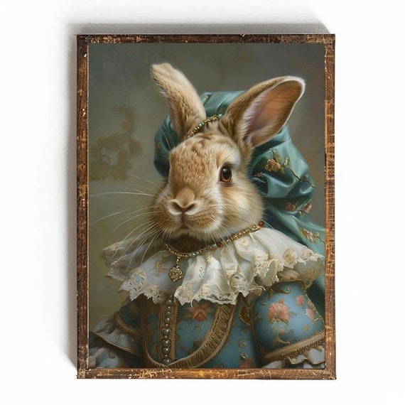 Funny Easter Bunny Printable Easter Wall Art Victorian Rabbit Decor Easter Decor Funny Animal Art Whimsical Wall Decor for Nursery Wall Art