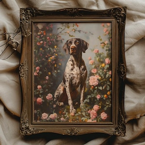 GSP Printable German Shorthaired Pointer Wall Art Vintage Dog Art Floral Dog Painting Gift for GSP Owner Gift for German Shorthaired Pointer