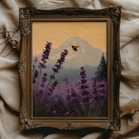Honeybee Printable Lavender Field Print Mount Rainier Art Mount Rainier National Park Poster Gift for Beekeeper Art Lavender Wall Decor WA