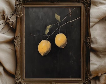 Dark Lemon Printable Art Print Dark Fruit Wall Art for Kitchen Decor Dark Academia Art Cottagecore Fruit Art Goth Kitchen Wall Art