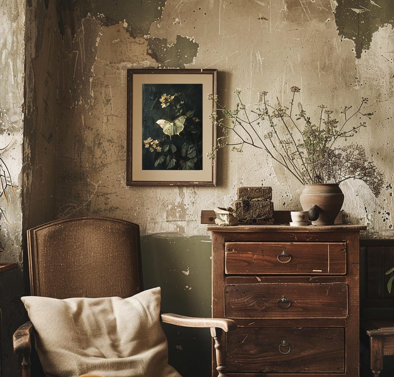 Luna Moth Print | Dark Cottagecore Wall Art | Dark Botanical Prints ...